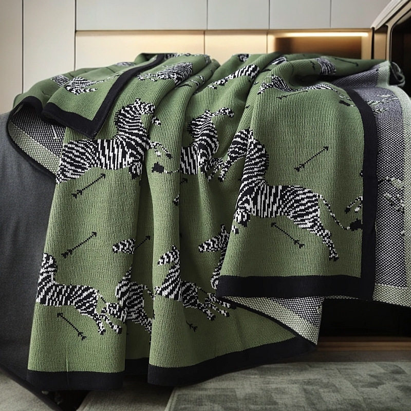 A34 Zebra Pattern Knitted Casual Blanket for Nap, Office Blanket, Sofa Air Conditioning Blanket, Bed Cover, Versatile