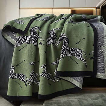 A34 Zebra Pattern Knitted Casual Blanket for Nap, Office Blanket, Sofa Air Conditioning Blanket, Bed Cover, Versatile