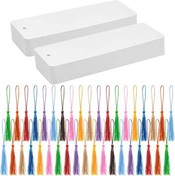 White Blank Paper Bookmark Colorful Tassel Self-Writing Handmade Paper Bookmark Gift Tag DIY Material Package