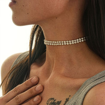 European and American foreign trade promotion personality necklace fashion simple double-layer rhinestone necklace adjustable collar necklace wholesale