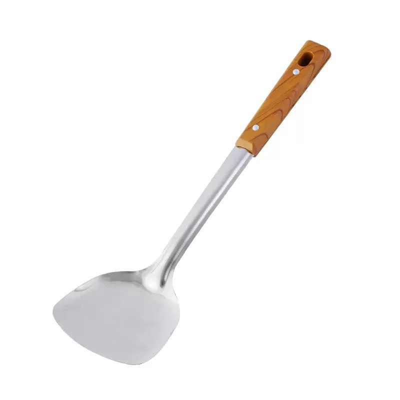 Stainless steel anti-scald handle spatula soup spoon colander imitation wood grain kitchenware suit kitchen household stir-frying spatula thickened