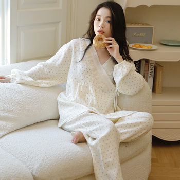 Xiyue's New Pure Cotton Gauze Confinement Clothes for Women in Spring and Autum Pregnant Women's Postpartum Breastfeeding Fresh and Sweet Pajamas Two-Piece Set