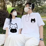 Мужская и женская парная футболка из расчесанного хлопка в обтяжку kitten cat, весенне-летняя свободная футболка sense niche, простой топ с короткими рукавами
