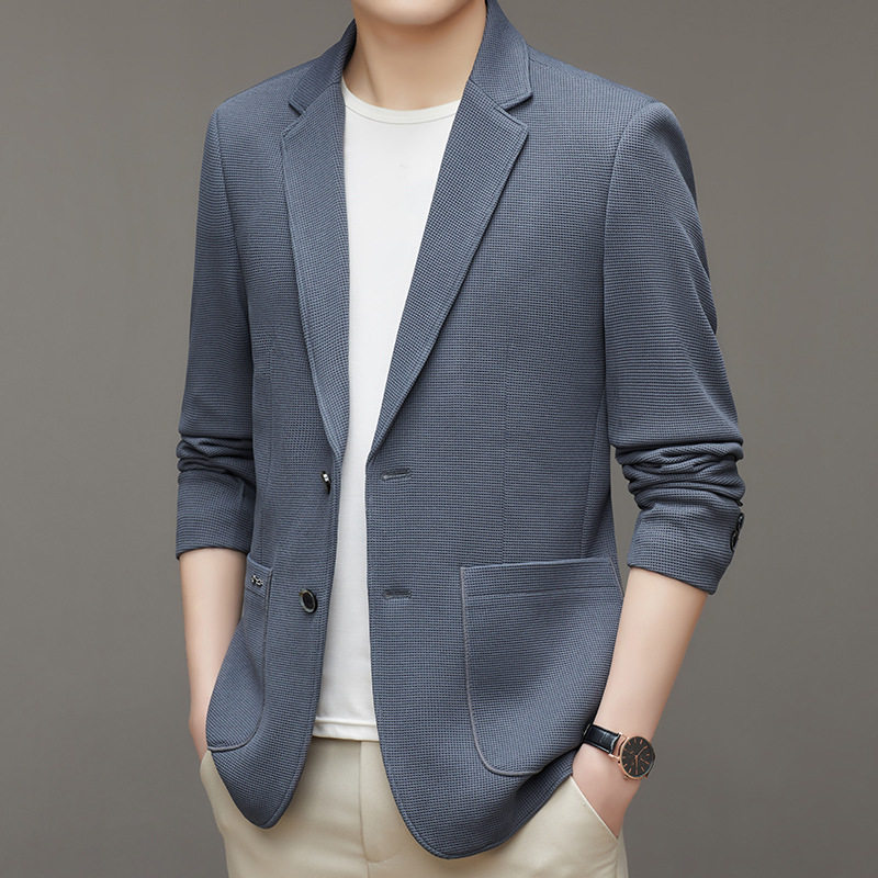 Áo Khoác Blazer Nam Dệt Kim Waffle Phong Cách Casual Màu Nâu, Xám, Đen, Xanh Navy...