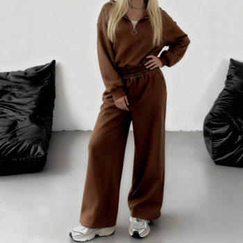2025 European and American Cross-Border Casual Women's Half-Cardigan Pullover Sweatshirt and Pants Two-Piece Loose Casual Autumn and Winter Suit