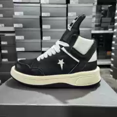 Ro Collaboration Star Black and White High-Top Men's Shoes, Genuine Leather, Thick-Soled, Height-Increasing, Trendy, Versatile, Dark Style, Couple's Sneakers