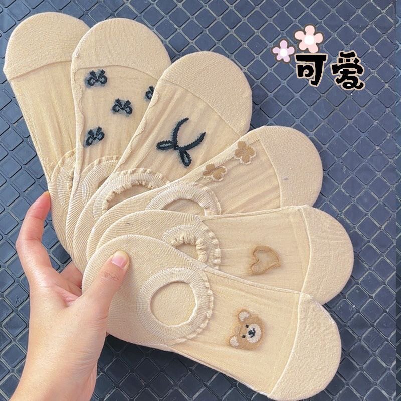 2022新款袜子女韩版短袜浅口可爱玻璃丝夏季薄款花边水晶丝袜透