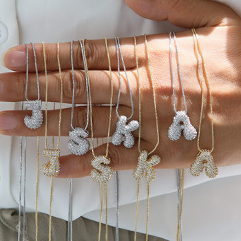 Cross-border temu explosion 18k brass zircon bubble balloon 26 English letters pendant necklace in stock wholesale