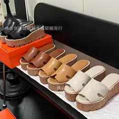 Spring and Summer 2024 New Romanesque Genuine Leather H Platform Slippers Platform Fashionable Casual Women's Sandals