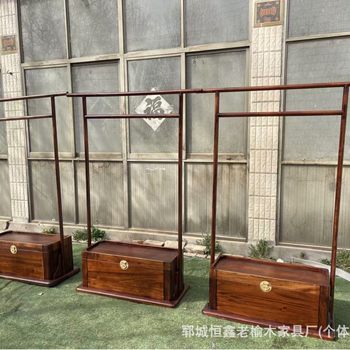 New Chinese-style Solid Wood Coat Rack Floor Hanger Old Elm Simple Bedroom Hanger Tea Room Box Cabinet Storage Cabinet