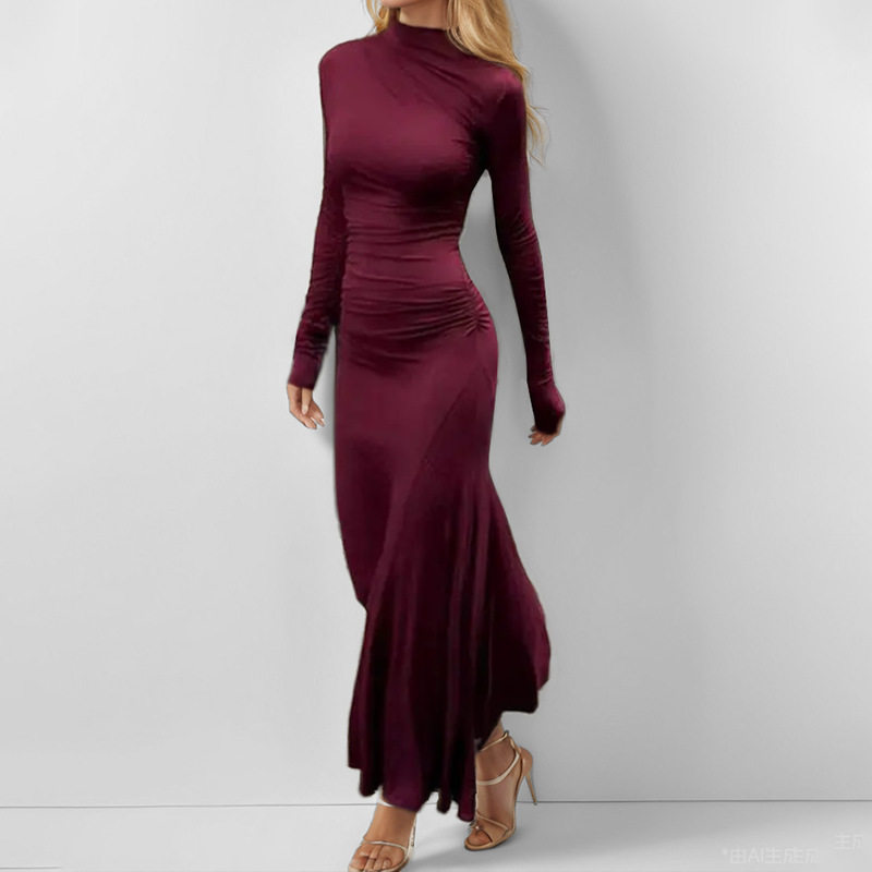 Womens Spring Dress Fashionable Solid Color Slim Fit Ruched Design Perfect for Casual or Formal Occasions