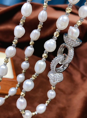 巴洛克异形淡水珍珠项链叠戴颈链法式轻奢小众毛衣链锁骨链女正品