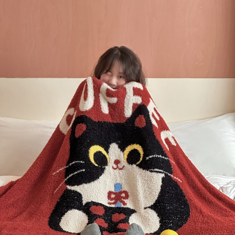 Cartoon American Cute Pet Cat Multifunctional Knitted Half Blanket Blanket Lunch Break Blanket Cover Blanket Thickened Blanket Bedroom