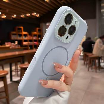 Simple Solid Color Liquid iPhone 15 Magnetic Thin Ring Case Suitable for Apple 15, 14, Premium 16