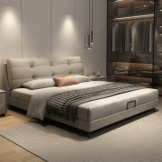 Puff Cloud Bed Italian Minimalist Leather Bed Master Bedroom Solid Wood Soft Bag Wedding Bed Double Bed with Cowhide Storage Bed