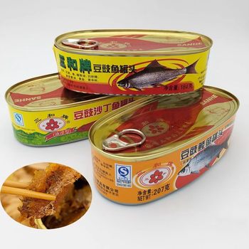 Sanhe Brand Canned Fermented Bean Fish 184g Aquatic Fish Meat Ready-To-Eat Guangdong Specialty Suitable for Serving with Porridge as a Side Dish Canned Pomfret