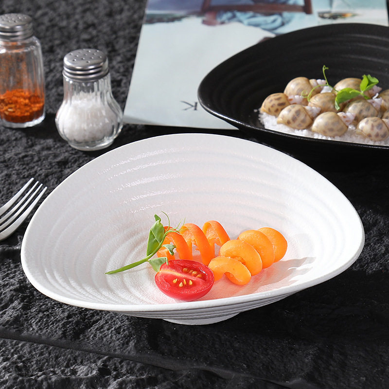 Ceramic Salad Bowl, Ribbed Salad Bowl, Hotel Ins-Style, Irregular-Shaped French Dessert, Specialty Restaurant, Cloud-Shaped Tableware, Deep Plate
