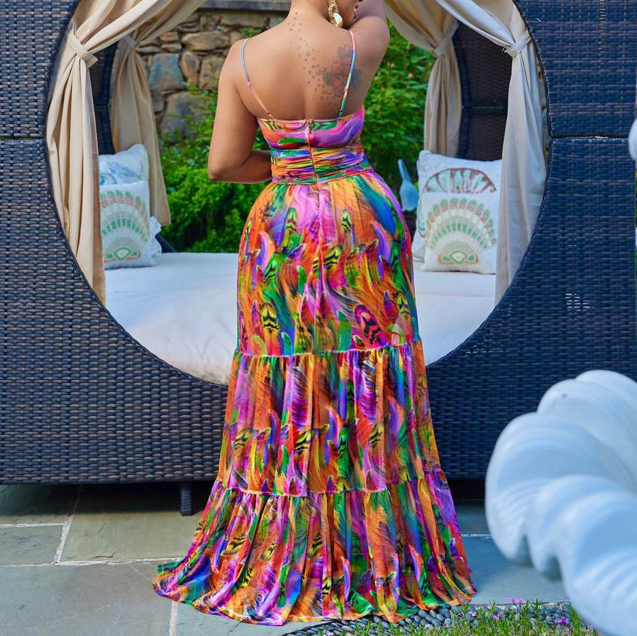 Sleeveless Floral Print Maxi Dress Sexy Backless Design Elegant Summer Wear Wholesale Available
