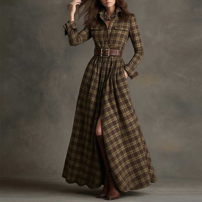 Womens Spring Dress Fashionable Casual Elegant Checkered Slim Fit Perfect for Spring Events Wholesale Available