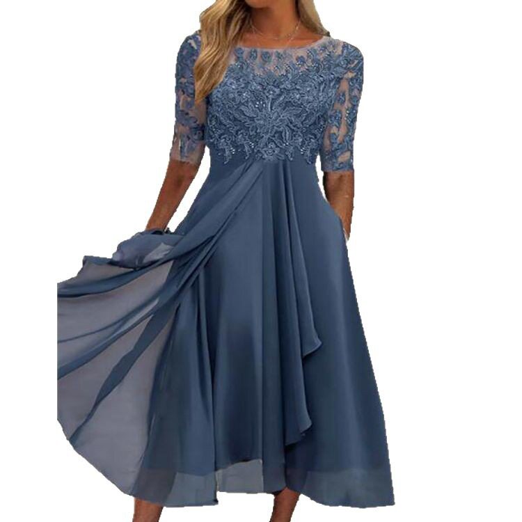 Chiffon Lace Hollow Out Long Dress Elegant Design Perfect for Bridesmaids Evening Gown Wholesale Available