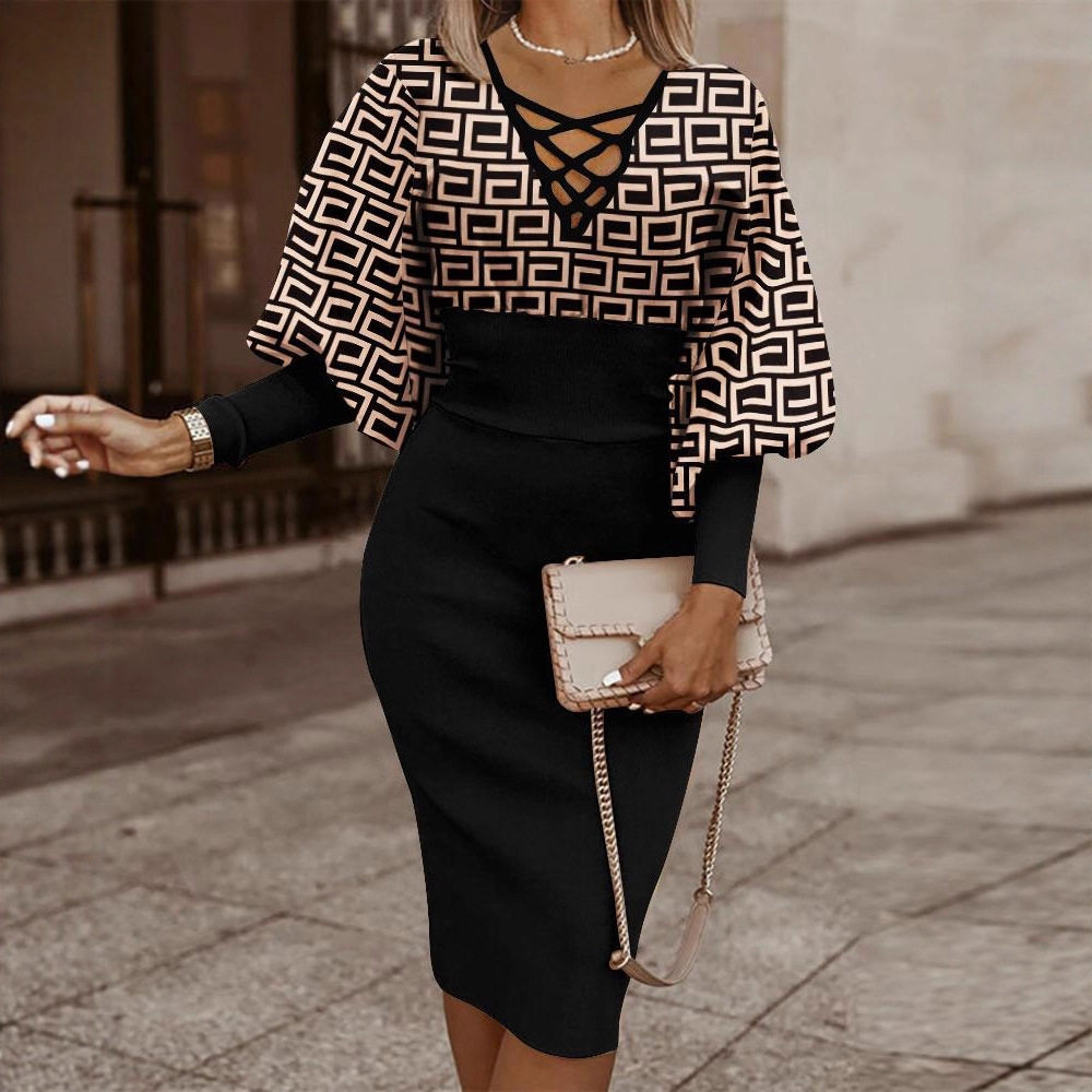 Long Sleeve V Neck Bodycon Dress Waist Defining Elegant Fit Soft Fabric Autumn Winter Fashion Wholesale Available