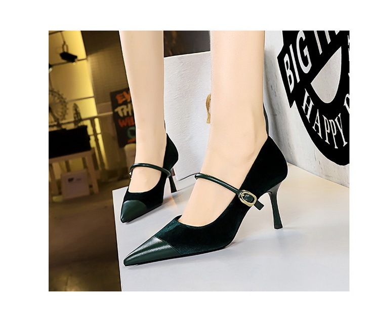 Giày cao gót nữ mũi nhọn nhung nhung phối quai ngang dự tiệc — 9116-1 Đen 10cm, 9116-1 lạc đà 10cm, 9116-1 Màu xanh hoàng gia 10cm, 9116-1 Rượu vang đỏ 10cm