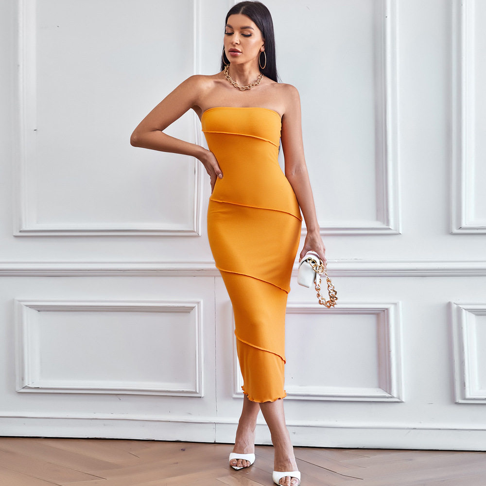 Strapless Bodycon Dress Solid Color Elegant Summer Beachwear Perfect for Parties and Casual Outings Wholesale