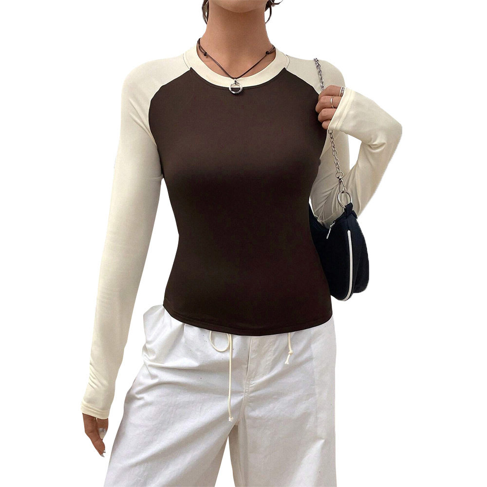 Casual T Shirt Womens Relaxed Fit Color Block Design Spring Summer Fashion Versatile Layering Top Wholesale