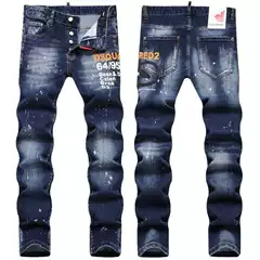 2026 Spring New Street Style Men's Jeans Fashionable Paint-Splattered Slim Fit Printed Mid-Waist Skinny Pants for Men