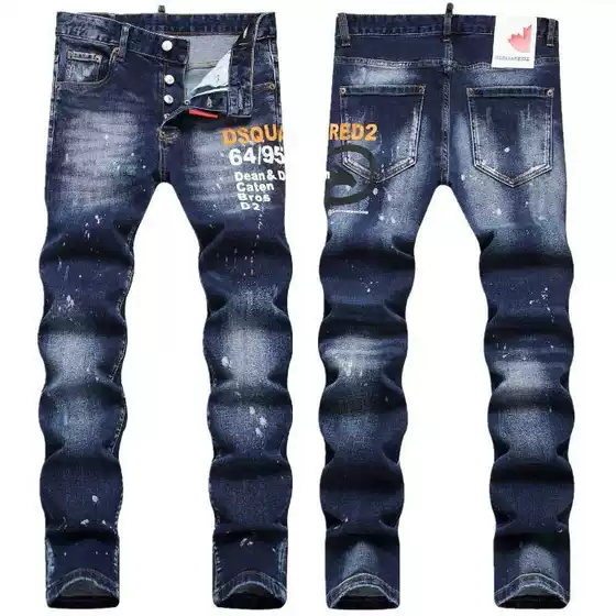 2026 Spring New Street Style Men's Jeans Fashionable Paint-Splattered Slim Fit Printed Mid-Waist Skinny Pants for Men