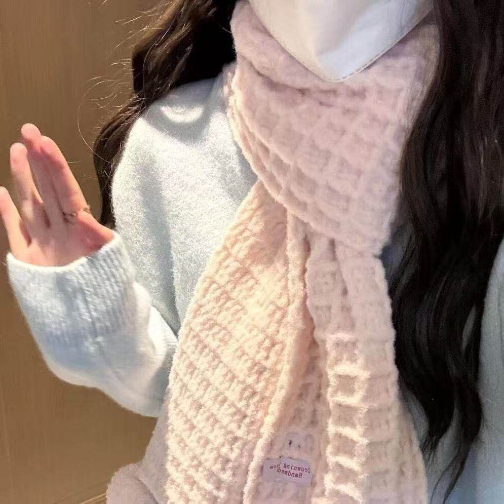 Waffle Scarf Wool Handmade DIY Material Package Knitting Gift for Boyfriend and Girlfriend Warm Neck Scarf Soft and Comfortable Winter