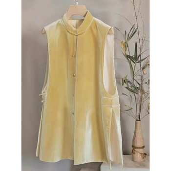 Retro Western Style Casual Yellow Buckle Vest Top Women's 2025 Spring New Chinese Style National Style All-match