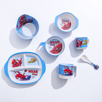 Wuhe Melamine Tableware Set for Children, Anti-Drop, Household Cartoon Design, Suitable for Ages 1-3, Various Styles, Wholesale Children's Feeding Tableware