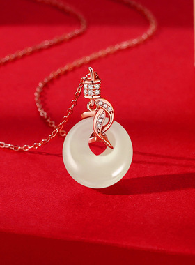 年年有余纯银s925项链女国潮小众设计鲤鱼平安扣锁骨链和田玉吊坠