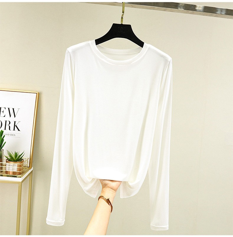 莫代尔打底衫女春秋圆领t恤宽松韩版洋气薄款上百搭长袖大码显瘦