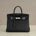 Black Crocodile-Pattern 25CM Silver Hardware