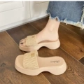Khaki-thick sole slippers (2cm)