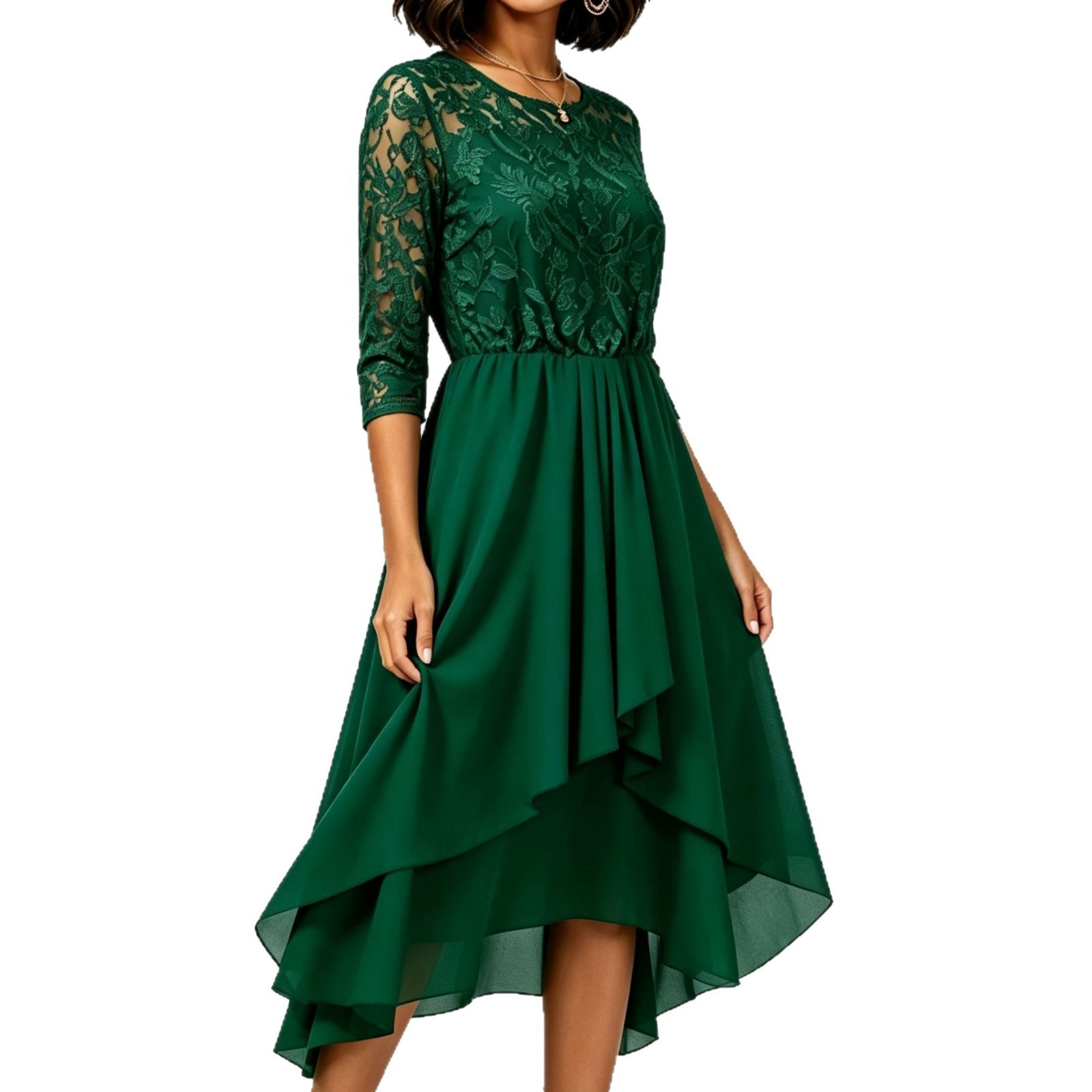 Lace Chiffon Dress Round Neck Irregular Hem Summer Style Perfect for Parties and Events Wholesale Available