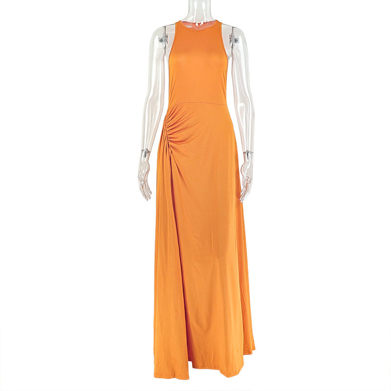Elegant Sleeveless Bodycon Dress Ruffled Waist Solid Color Slim Fit Perfect for Parties and Events Wholesale