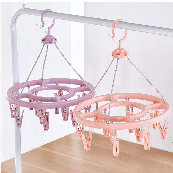 Thickened Clothes Drying Rack for Student Dormitory with Multiple Clips for Drying Clothes and Socks, Multifunctional Windproof Sock Rack with Hooks