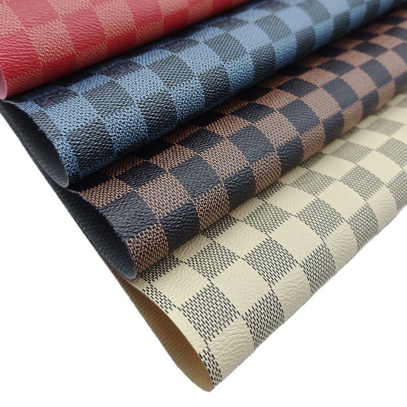 Printed Checkerboard Leather 0.6mm Knitted Bottom Old Flower Plaid PVC Leather Bag Jewelry Packaging Fabric