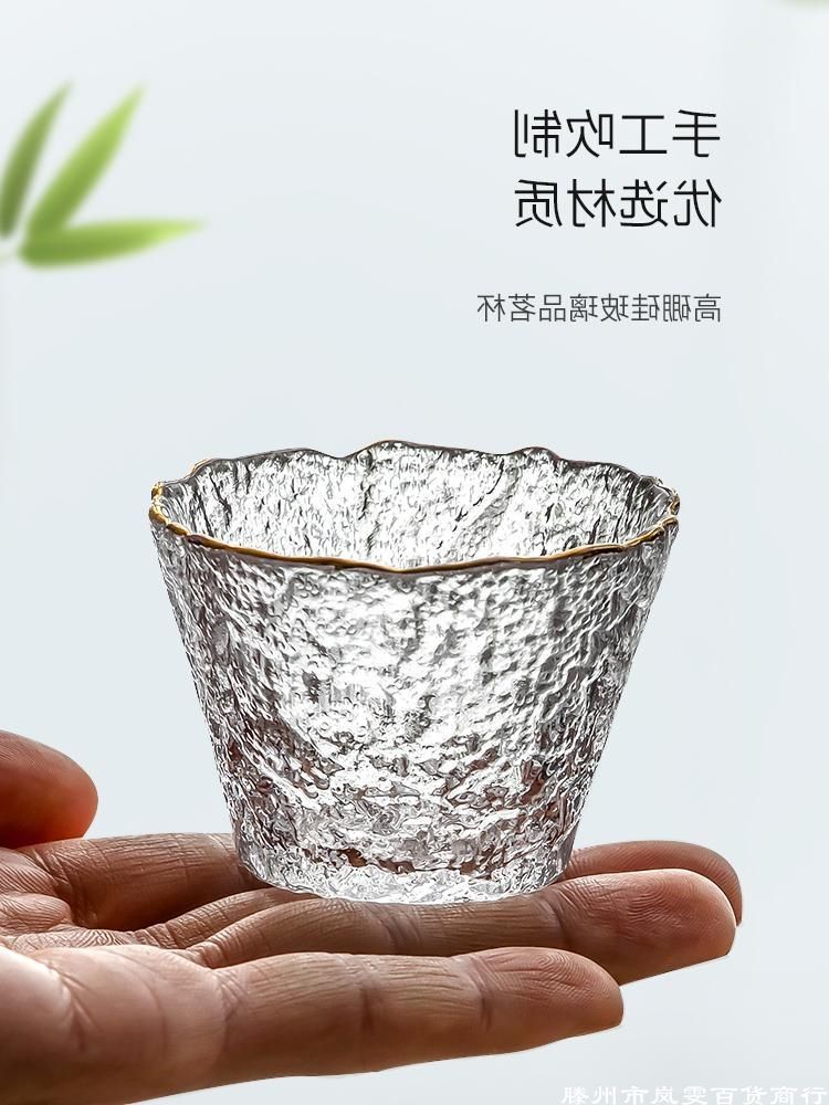 新款日式金边客人杯子玻璃家用小茶杯6只功夫茶具套装斗笠杯建盏 - 图3