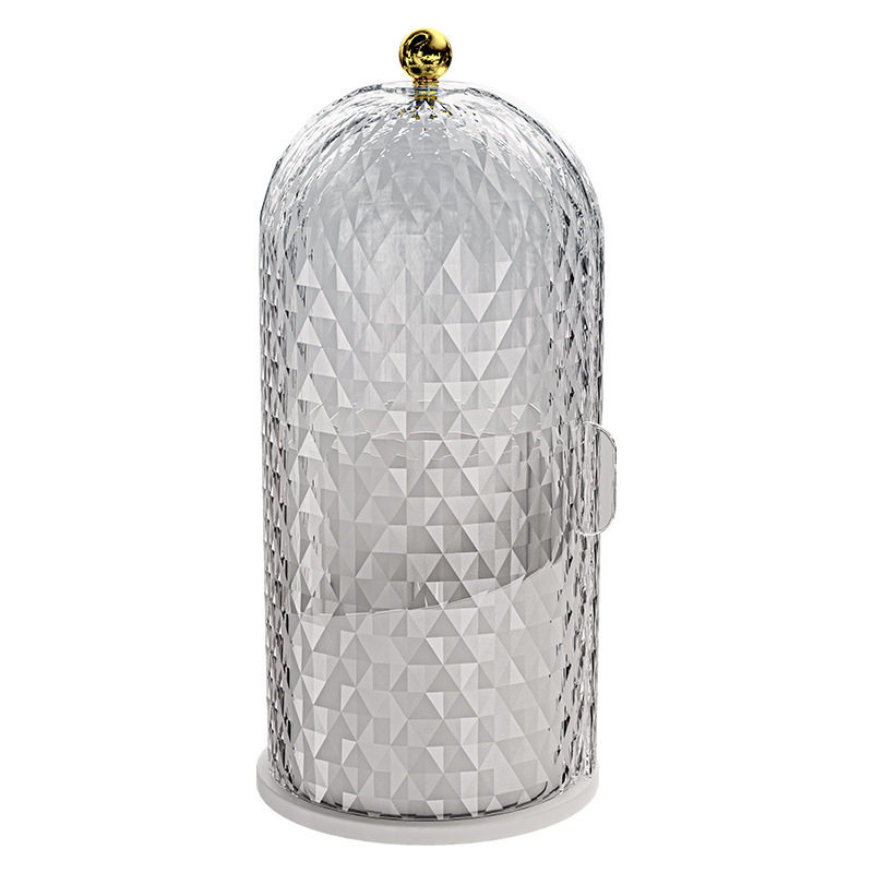 Light Luxury Diamond Pattern Desktop Compartment Storage Tube Transparent Dust-Proof Makeup Box with Lid Rotatable Cosmetics Storage Box