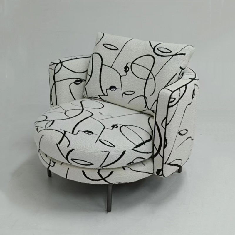 单人位布艺沙发现代简约圆形家用客厅商务接待会客休闲椅