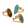 European and American Oval Blue Turquoise Tiger Eye Stone African Pine Adjustable Open Ring Women's Niche Accessible Luxury Model Ai