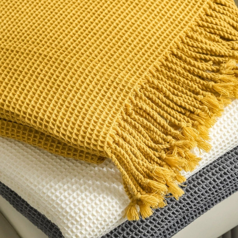 F5 Waffle Solid Color Throw Blanket Sofa Cover Blanket Bedroom Leisure Soft Furnishing Blanket Homestay Bed End Versatile Blanket