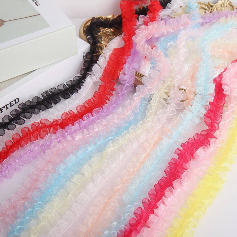 in stock 2.5cm color pleated lace I-shaped snow yarn belt DIY handmade decorative clothing accessories wholesale