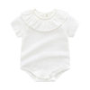 Summer Pure Cotton Baby Short-Sleeve Romper for Girls with Ruffle Collar, Breathable Jacquard Jumpsuit, Thin Newborn Crawling Suit
