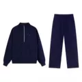 Navy blue half zipper straight suit