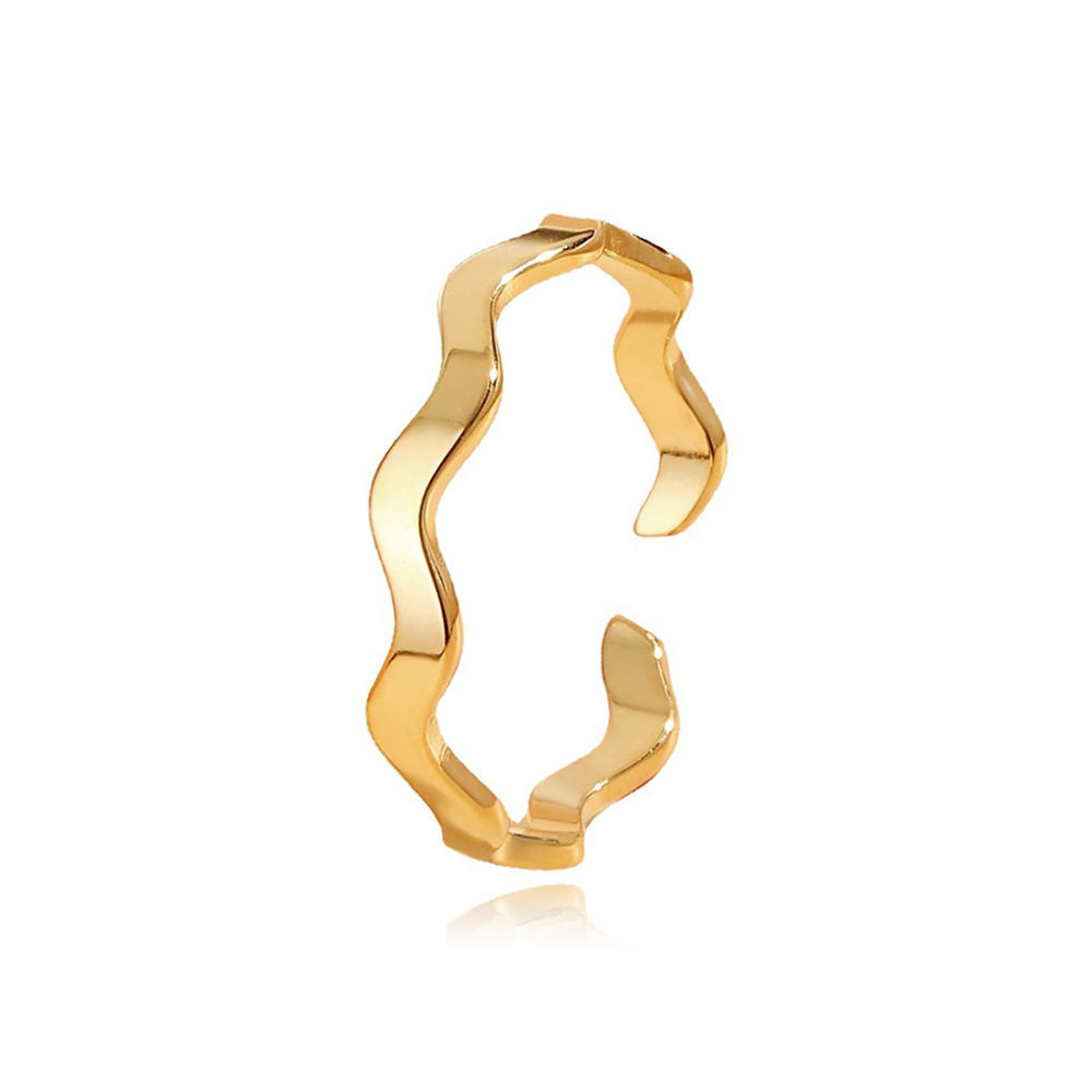 不锈钢几何莫比乌斯环简约波浪素圈食指戒女真空镀金钛钢戒指现货